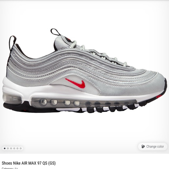 Nike Air Max 97 QS GS Metallic Silver/Varsity Red/White Grade School Kids' Shoe - Picture 1 of 16